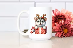 Interactive Siberian Husky with Reindeer Horns PNG Product Image 2