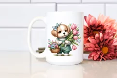 Whimsical Flowers, Cute Baby Puppy Holding a Basket of Product Image 2