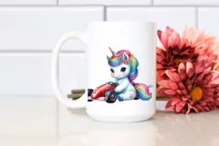 Colorful Unicorn with Race Car PNG Product Image 2