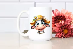 Watercolor Excited Cow with Sun Hat Clipart Product Image 2