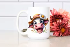 Watercolor Excited Cow with Sun Hat Clipart Product Image 2