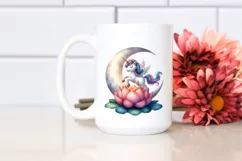 Cute Unicorn Crescent Moon Lotus | Sublimation | Clipart Product Image 2