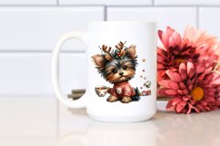 Energetic Yorkshire Terrier with Reindeer Horns PNG Product Image 2