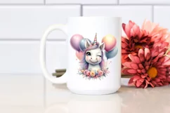 Cute Baby Unicorn Winking with Balloons | Clipart Product Image 2