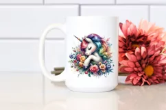 Colorful Unicorn with Flower Bouquet PNG Product Image 2