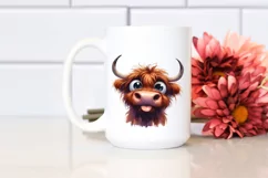 Funny Expressive Highland Cow Watercolor PNG Product Image 2