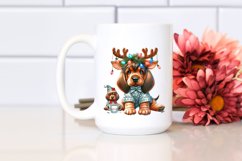 Enthusiastic Bloodhound with Reindeer Horns PNG Product Image 2