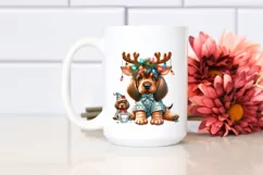 Enthusiastic Bloodhound with Reindeer Horns PNG Product Image 2