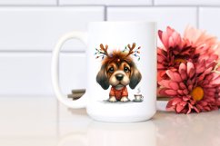 Energetic Bloodhound with Reindeer Horns PNG Product Image 2