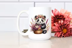 Detailed Watercolor Boho Cute Baby Panda with Flowers Product Image 2