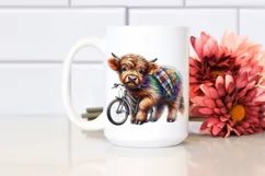 Colorful Highland Cow with Bicycle PNG Product Image 2