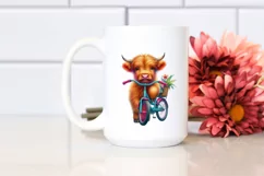 Colorful Highland Cow with Bicycle PNG Product Image 2