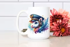 Colorful Unicorn in Pilot's Cap PNG Product Image 2
