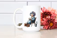 Watercolor Old Lady Sitting on Chair | Mug Sublimation Product Image 2