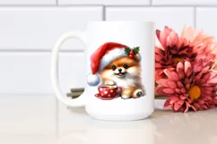 Vibrant Pomeranian with Santa Hat PNG Product Image 2
