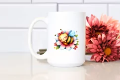 Cute Baby Bee Sleeping in Flower PNG Product Image 2