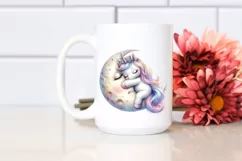 Cute Baby Unicorn Hugging Moon Watercolor | Sublimation | Product Image 2