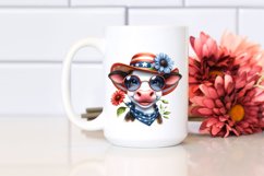 Watercolor Cow Portrait with Sun Hat &amp; Goofy Smile | Clipart Product Image 2