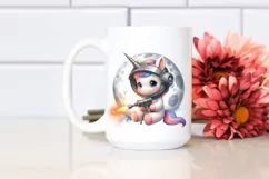Cute Baby Unicorn Welder on Moon | Sublimation Clipart Product Image 2
