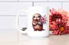 Cute Funny Baby Walrus Standing with Flower Bouquet | Product Image 2