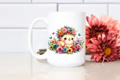 Cute Cartoon-Style Chicken Sitting on Flower | Clipart Product Image 2