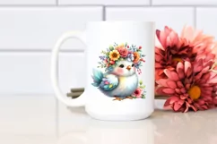 Cute Cartoon-Style Chicken Sitting on Flower | Clipart Product Image 2