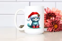 Christmas Cat Sitting with Santa Hat PNG Product Image 2