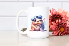 Colorful Baby Walrus Cuddling Sailor | Sublimation | Clipart Product Image 2
