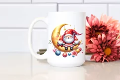 Santa Gnomes on Moon with Snowflakes PNG Product Image 2