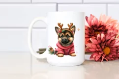 Winter German Shepherd with Reindeer Horns PNG Product Image 2