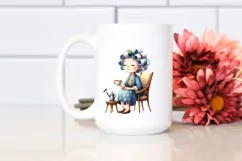 Old Lady Sitting on Chair with Hair Curlers | Sublimation Product Image 2