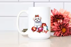 Watercolor Maltese with Christmas Decorations, PNG Product Image 2