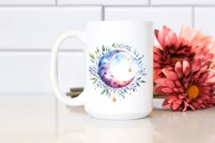 Vibrant Watercolor Moon with Foliage Stars Product Image 2