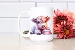 colorful Baby Highland Cow with Cake Product Image 2