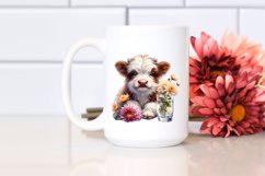 Watercolor Highland Cow with Chrysanthemum | Sublimation | Product Image 2