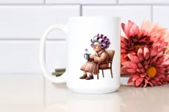 Old Lady with Hair Curlers and Mug | Clipart Product Image 2