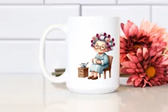 Old Lady with Hair Curlers and Mug | Clipart Product Image 2