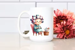 Old Lady with Hair Curlers and Tea Cup | Clipart Product Image 2
