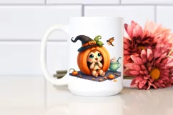 Funny Halloween Pumpkin, Watercolor PNG Product Image 2