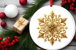 Golden Snow Flake Christmas Round Cute Ornament Sublimation Product Image 1