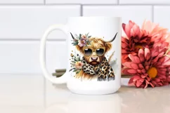 Elegant Highland Cow with Animal Print, White Background Product Image 2