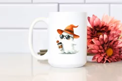Cute Ghost with Sunglasses Holding Coffee PNG Product Image 2