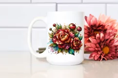 Detailed Wooden Small Stained Peonies | Clipart Product Image 2
