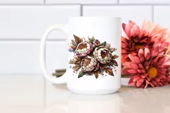 Detailed Wooden Small Stained Peonies | Clipart Product Image 2