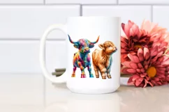 Colorful Highland Cow with Sculpture PNG Product Image 2