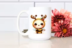 Enthusiastic Bee with Reindeer Horns PNG Product Image 2