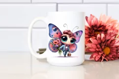 Cute Butterfly Big Eyes | Watercolor Clipart Product Image 2