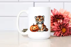 Baby Tiger Holding Halloween Pumpkin PNG Product Image 2