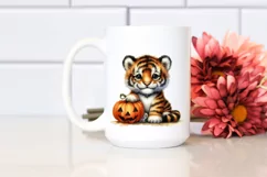 Baby Tiger Holding Halloween Pumpkin PNG Product Image 2
