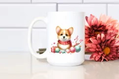 Pastel Pembroke Welsh Corgi with Christmas Decorations, PNG Product Image 2